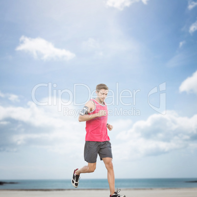 Composite image of fit man running