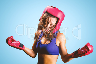 Composite image of portrait of crazy fighter with arms outstretc