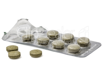 Used  blister pack with pills, isolated on white background, wit