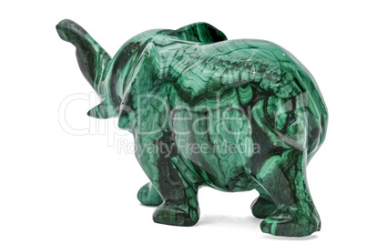 Elephant figurine from malachite, isolated on white background,