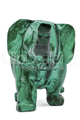 Elephant figurine from malachite, isolated on white background,
