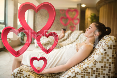 Composite image of couple relaxing in the thermal suite