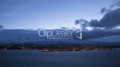 Time lapse of Icelandic city Akureyri at night