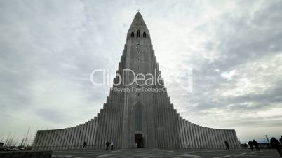 Time lapse of church Hallgrimskirkja in Reykjavik, Iceland