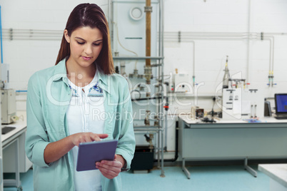 Composite image of pretty girl with tablet