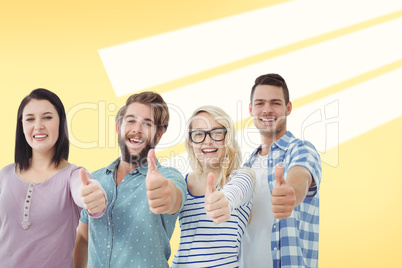 Composite image of portrait of cheerful business people with thu