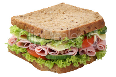 Sandwich Toast zum Frühstück belegt mit Schinken Freisteller