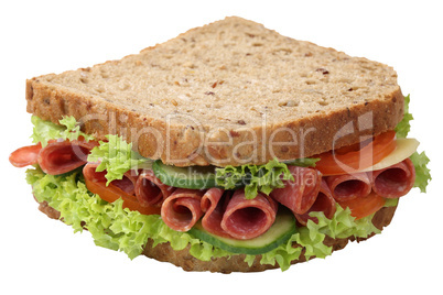 Sandwich Toast zum Frühstück belegt mit Salami Schinken Freist