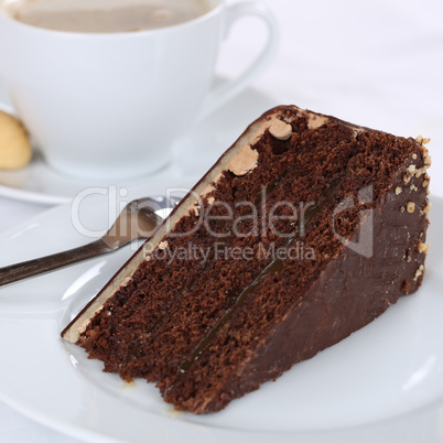 Heißer frischer Kaffee und Kuchen Schokolade Torte Dessert