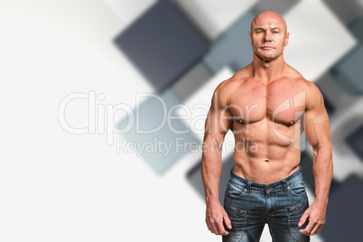 Composite image of portrait of confident bodybuilder man