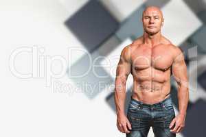 Composite image of portrait of confident bodybuilder man