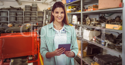 Composite image of pretty girl with tablet