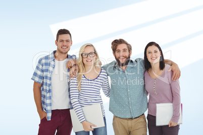 Composite image of portrait of smiling business people with arm
