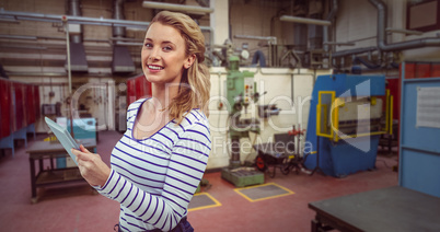 Composite image of pretty girl with tablet