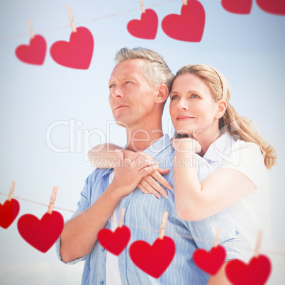 Composite image of happy couple spending time together