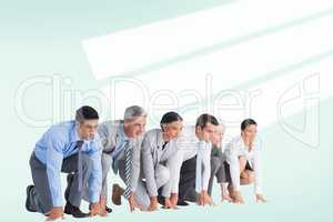 Composite image of business people preparing to run