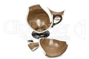 Broken coffee cup, isolated on white background, with clipping p