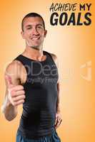 Composite image of happy athlete showing thumbs up