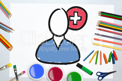 Composite image of illustration of surgeon against plus sign