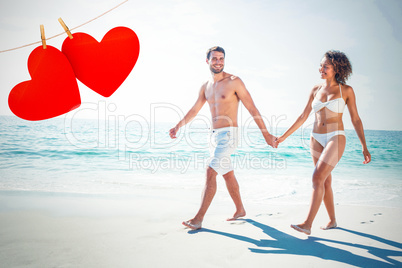 Composite image of happy couple smiling