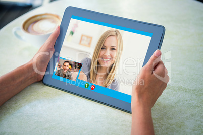 Composite image of closeup of beautiful woman smiling at home