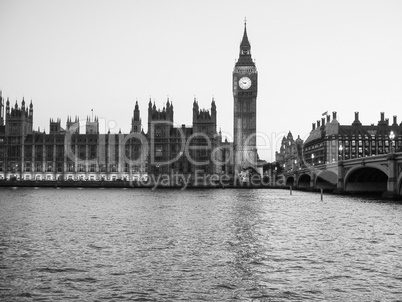 Black and white Houses of Parliament in London