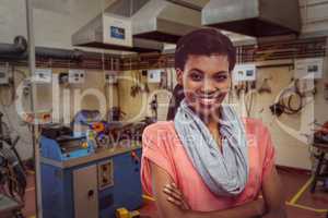 Composite image of happy woman