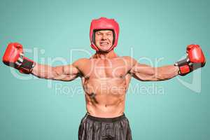 Composite image of winner boxer with arms outstretched