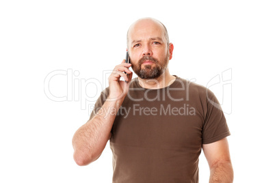 bearded man at the phone