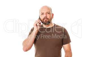 bearded man at the phone