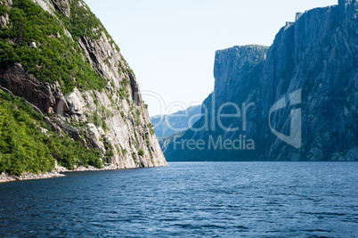 Inland fjord between large steep cliffs