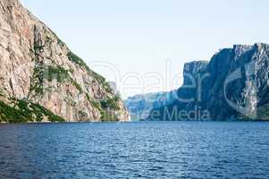 Inland fjord between rugged steep cliffs