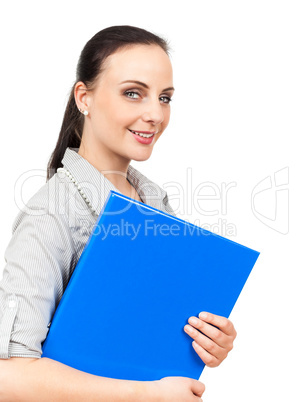 business woman with a blue binder