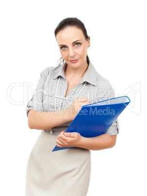 business woman with a blue binder