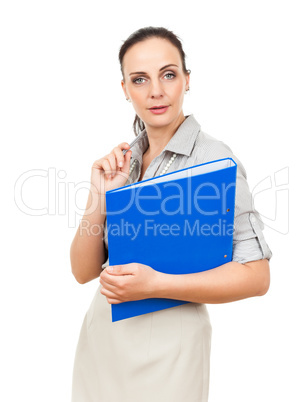 business woman with a blue binder