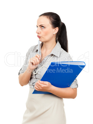 business woman with a blue binder