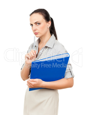 business woman with a blue binder