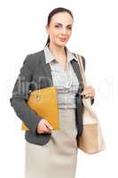 business woman with an orange binder