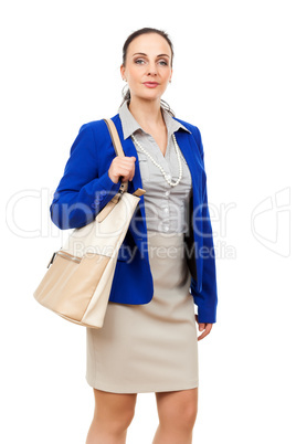 business woman with a beige handbag