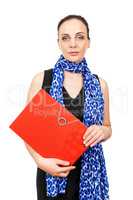 business woman with a red binder