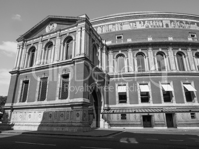 Black and white Royal Albert Hall in London