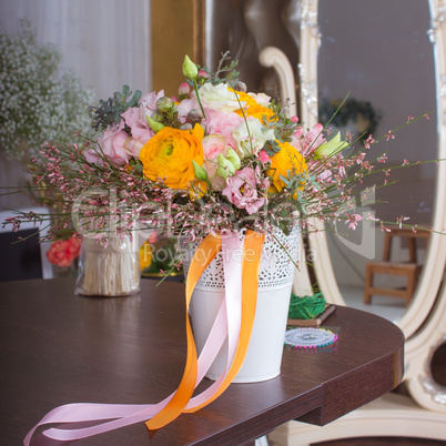 Beautiful bouquet with pink and orange flowers