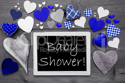 Black And White Chalkbord, Many Blue Hearts, Baby Shower