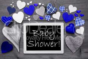 Black And White Chalkbord, Many Blue Hearts, Baby Shower