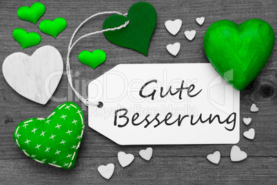 Label With Green Hearts, Gute Besserung Means Get Well Soon