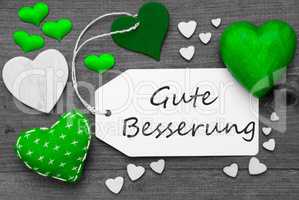 Label With Green Hearts, Gute Besserung Means Get Well Soon