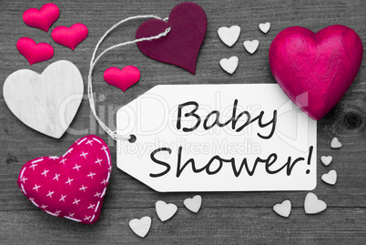 Black And White Label With Pink Hearts, Text Baby Shower