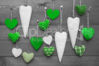 Green Hearts For Valentines Daecoration, Black And White Image