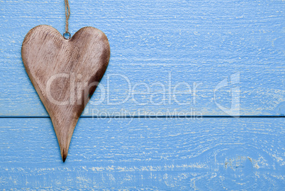 One Heart With Copy Space, Blue Wooden Background