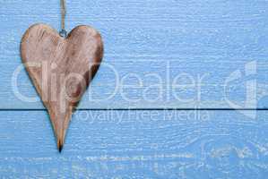 One Heart With Copy Space, Blue Wooden Background